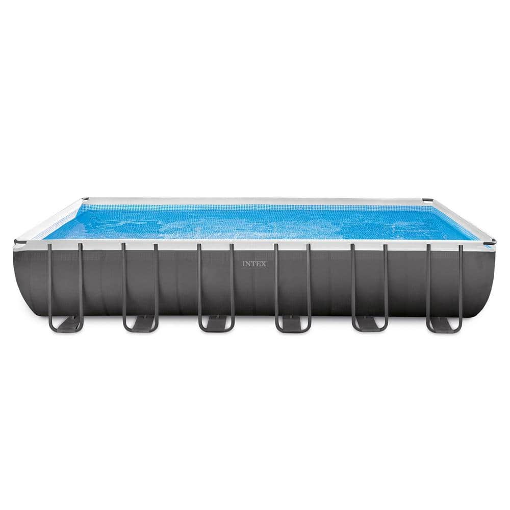 Intex 24ft Gray Rectangular Above Ground Pool Set with Pump and Floats
