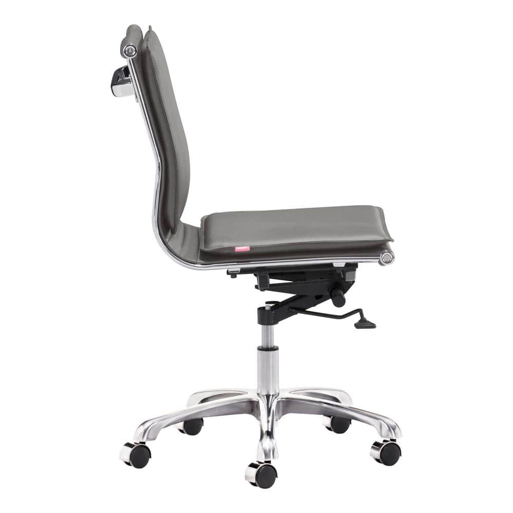 Gray Leather Armless Swivel Desk Chair with Metal Frame
