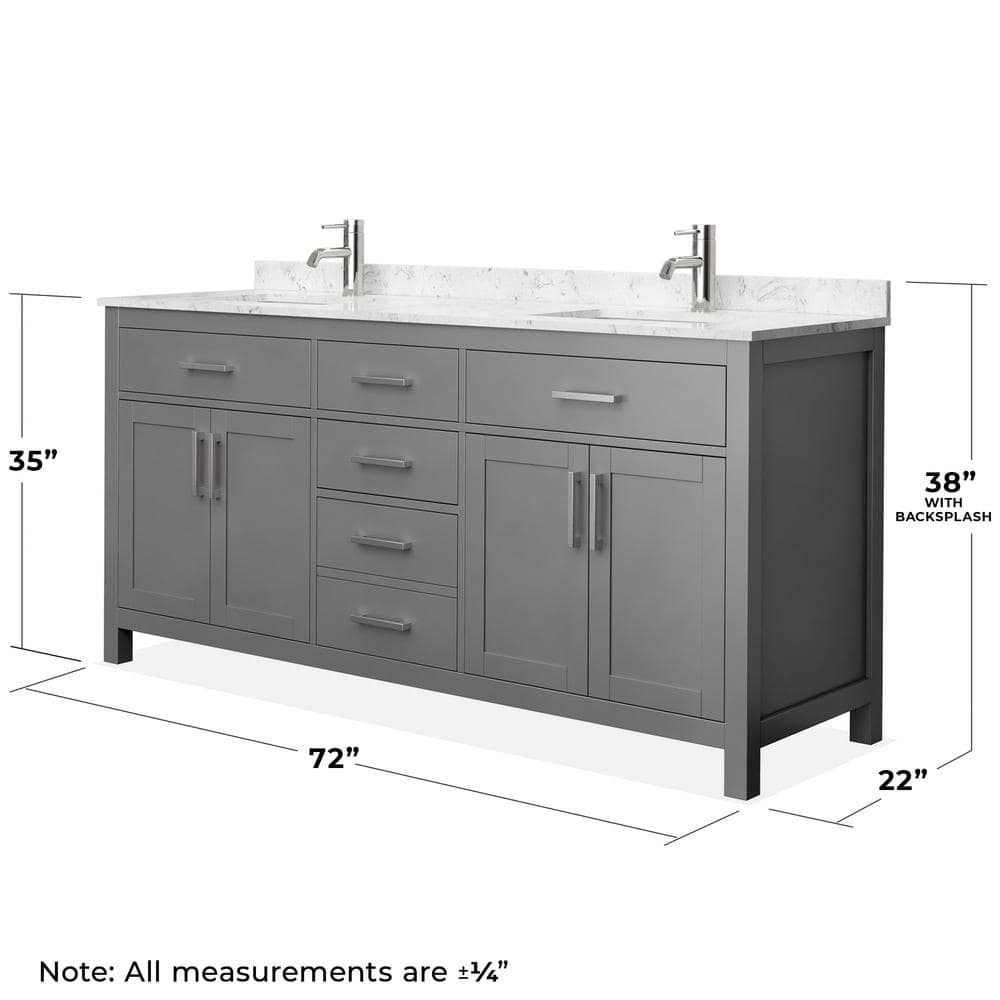 Beckett 72" Dark Gray Double Bathroom Vanity with Marble Top