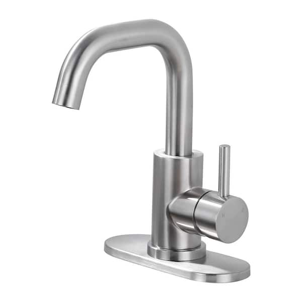 Single Handle Stainless Steel Bar Faucet with Supply Lines and Deckplate in Brushed Nickel