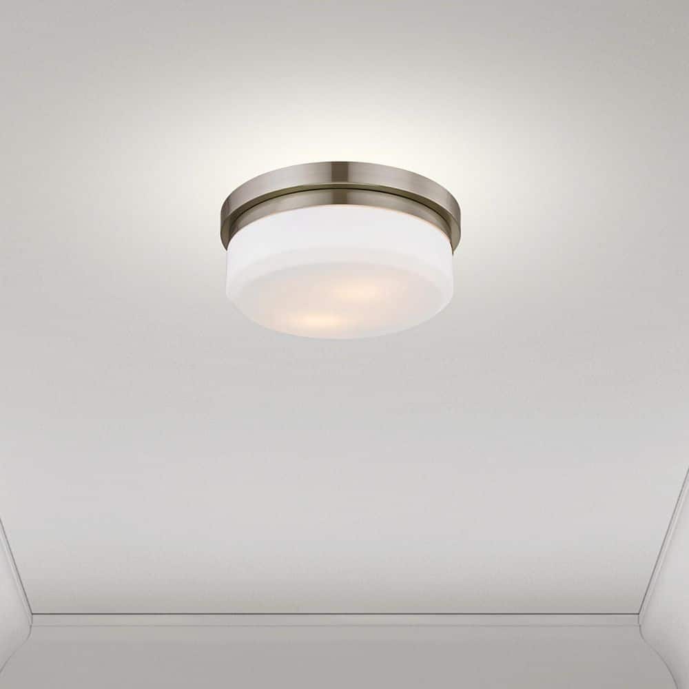 Stratus Collection 2-Light Flush Mount in Brushed Nickel with Hand-Blown Satin Glass