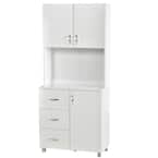 HOMCOM Freestanding Kitchen Pantry, Buffet with Hutch Storage Organizer with 2 Door Cabinets, 3 Drawers and Open Countertop, Adjustable Shelf, White