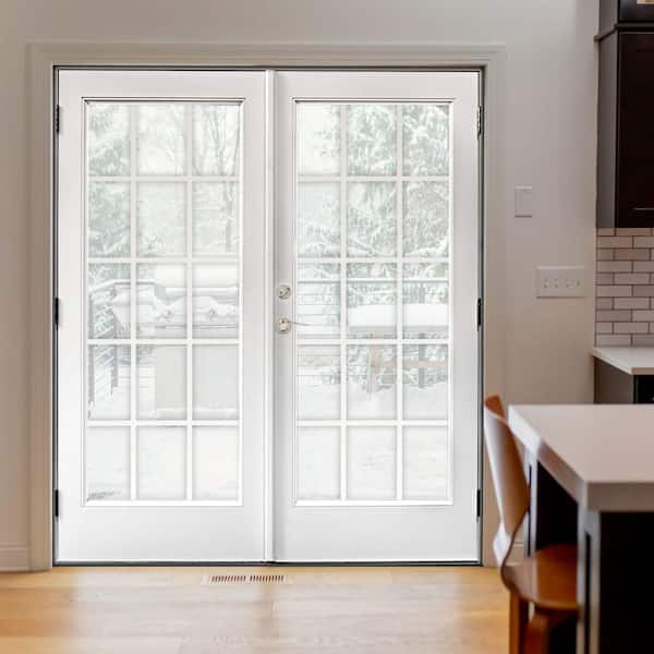 72 in. x 80 in. Fiberglass Smooth White Right-Hand Outswing Hinged Patio Door with 15-Lite GBG