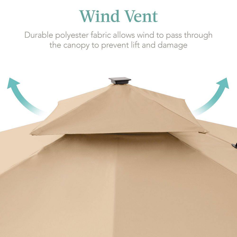Sand 10x10ft 2-Tier Cantilever Patio Umbrella with Solar LED Lights