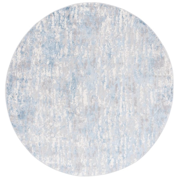 Lagoon 7 ft. x 7 ft. Blue/Gray Stamped High-Low Round Area Rug