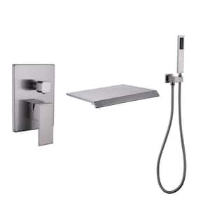 Single-Handle Wall Mount Roman Tub Faucet with Hand Shower in Brushed Nickel (Valve Included)