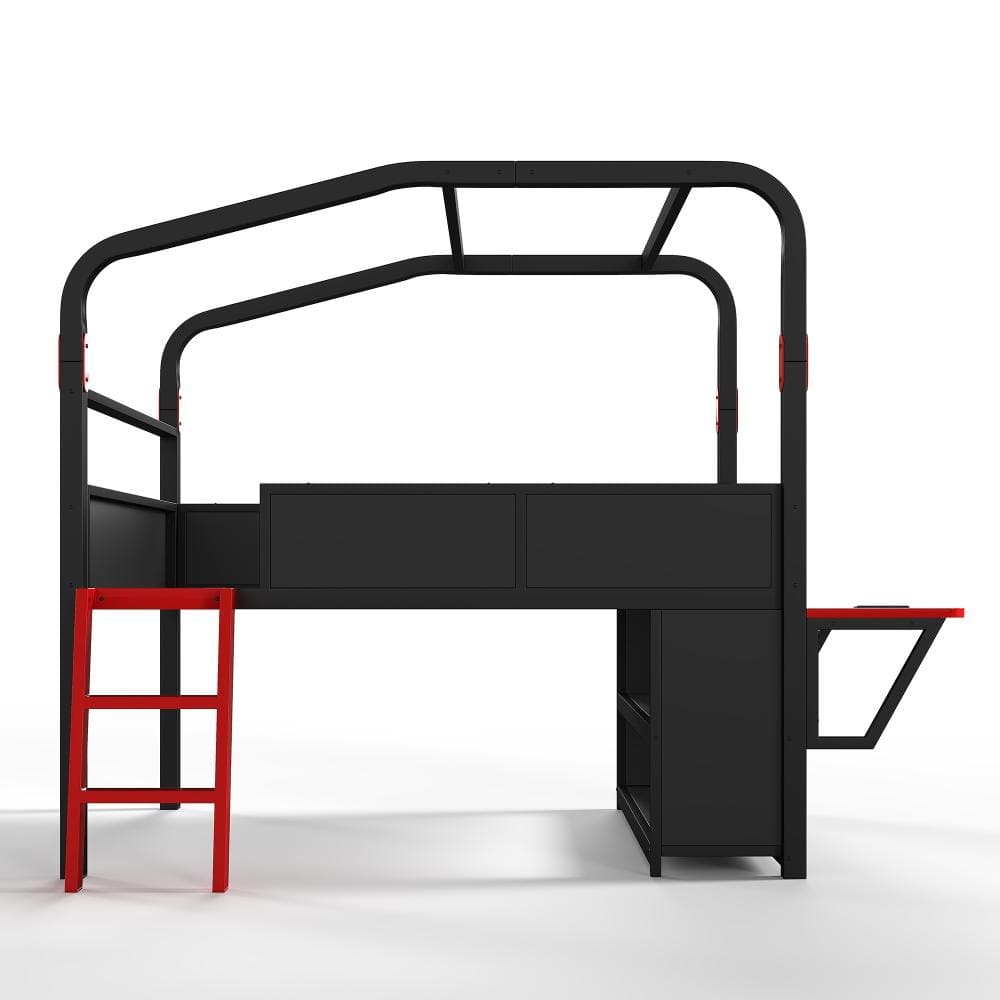 Black Full Metal Loft Bed with Side Desk, USB Ports, LED Lights, Storage Cabinets and Canopy Frame price history on PriceWatchPro