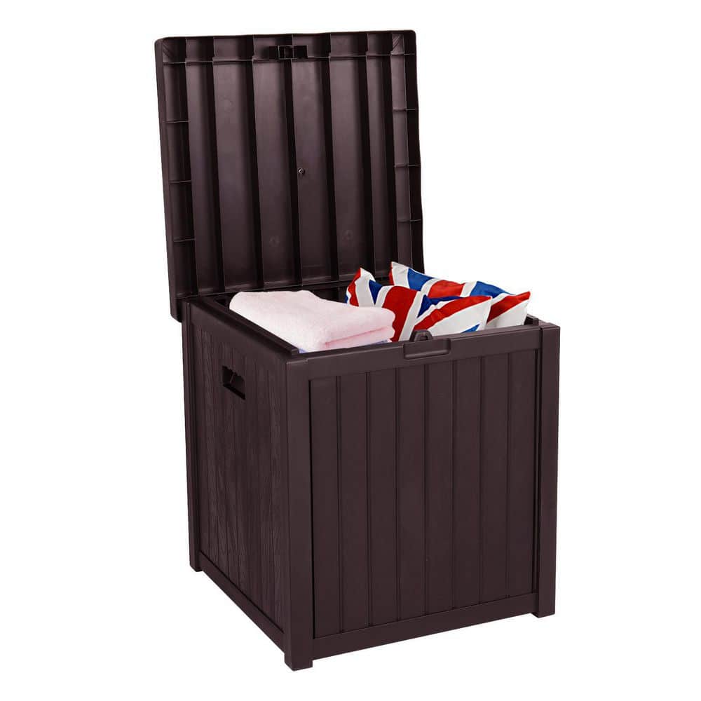 Brown Plastic Wicker Lockable Outdoor Storage Deck Box