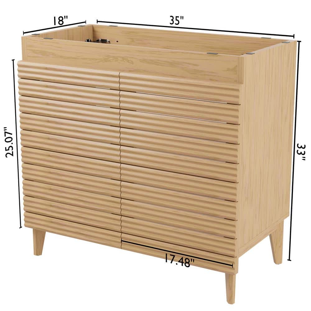 Calandre 36" Oak Slat Modern Farmhouse Bath Vanity Cabinet