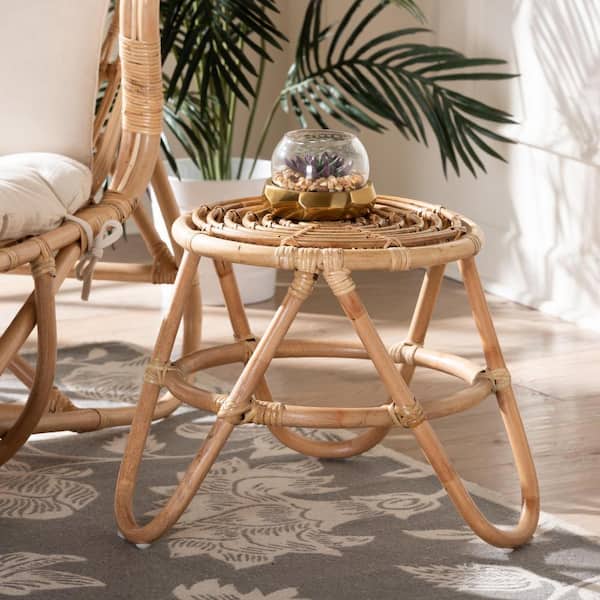 bali and pari Jacinda 21 in. Natural Brown Rattan Round End Table