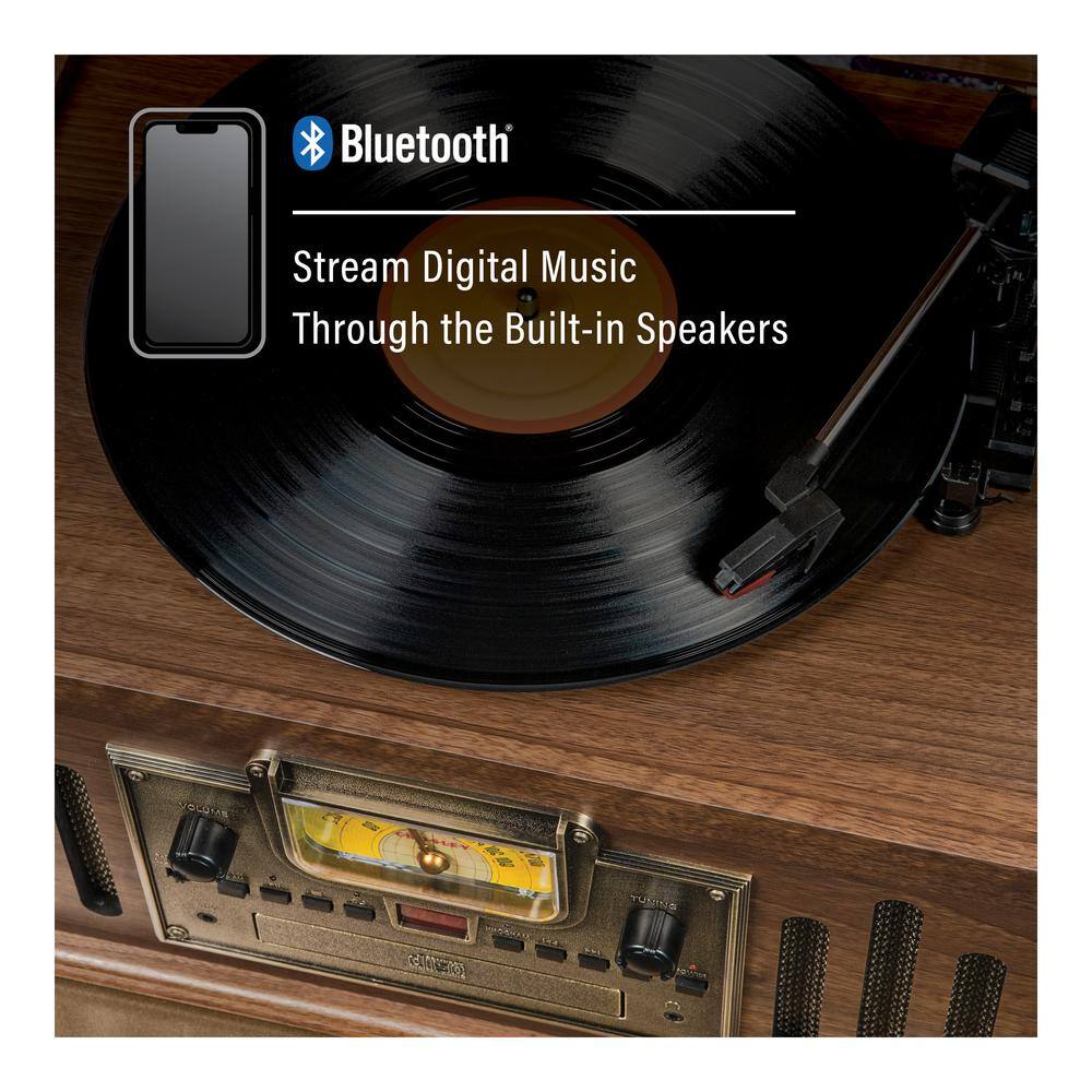 Walnut Vintage Style 8-in-1 Record Player with Bluetooth