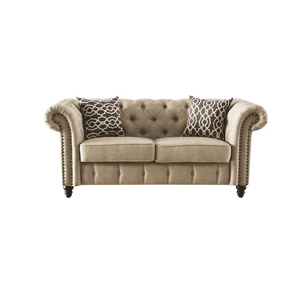 Acme Furniture Aurelia Beige Linen Loveseat 52421 - The Home Depot