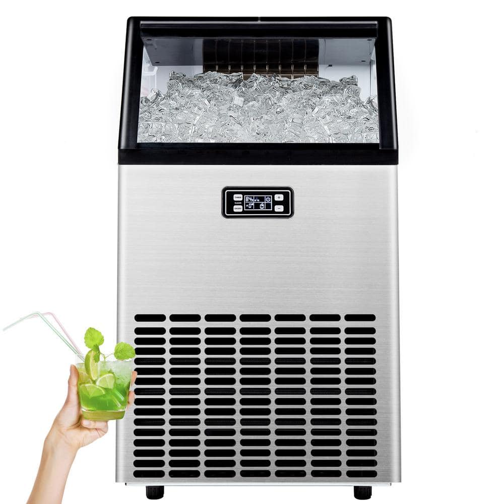 SIMZLIFE 100 lbs./24H Commercial Freestanding/Built-in Ice Maker with 33 lb. Storage Bin in Silver, Stainless Steel