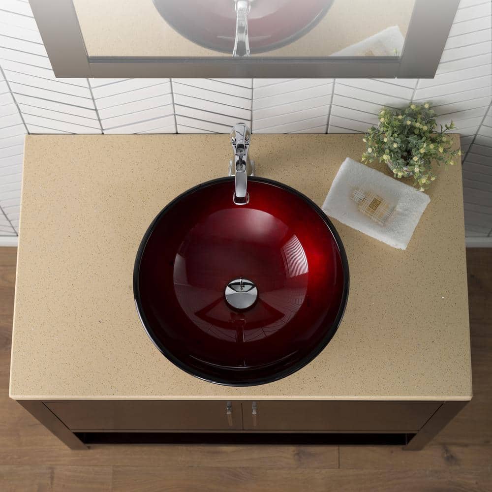 Red Tempered Glass Circular Vessel Bathroom Sink