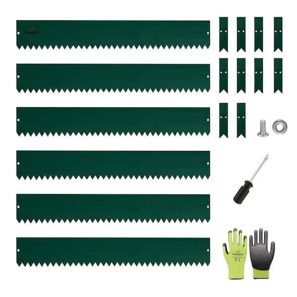 Cesicia 40 in. x 6 in. Green Galvanized Steel Garden Landscape Edging Lawn Border with Gloves and 10 Stakes (6-Pieces)