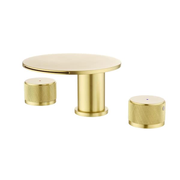 8 in. Widespread Double Handle Waterfall Bathroom Faucet 3 Hole Brass Bathroom Basin Taps in Brushed Gold