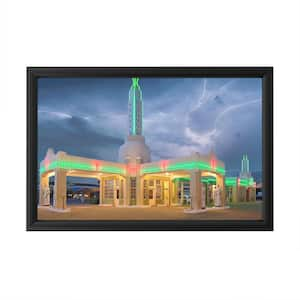 "Rt 66 Shamrock Texas Conoco Lightning" by Mike Jones Photo Framed with LED Light Architecture Wall Art 16 in. x 24 in.