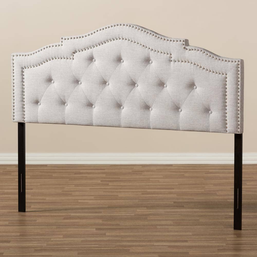 Edith Beige Tufted Full Upholstered Headboard with Wood Posts