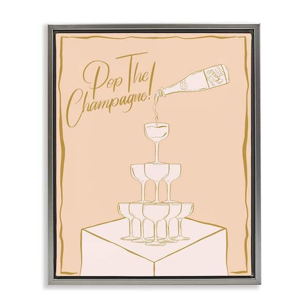 Stupell Industries Pop The Champagne Phrase by Hey Bre Creative Studio Gray Floater Frame Food Graphic Art Print 31 in. x 25 in.