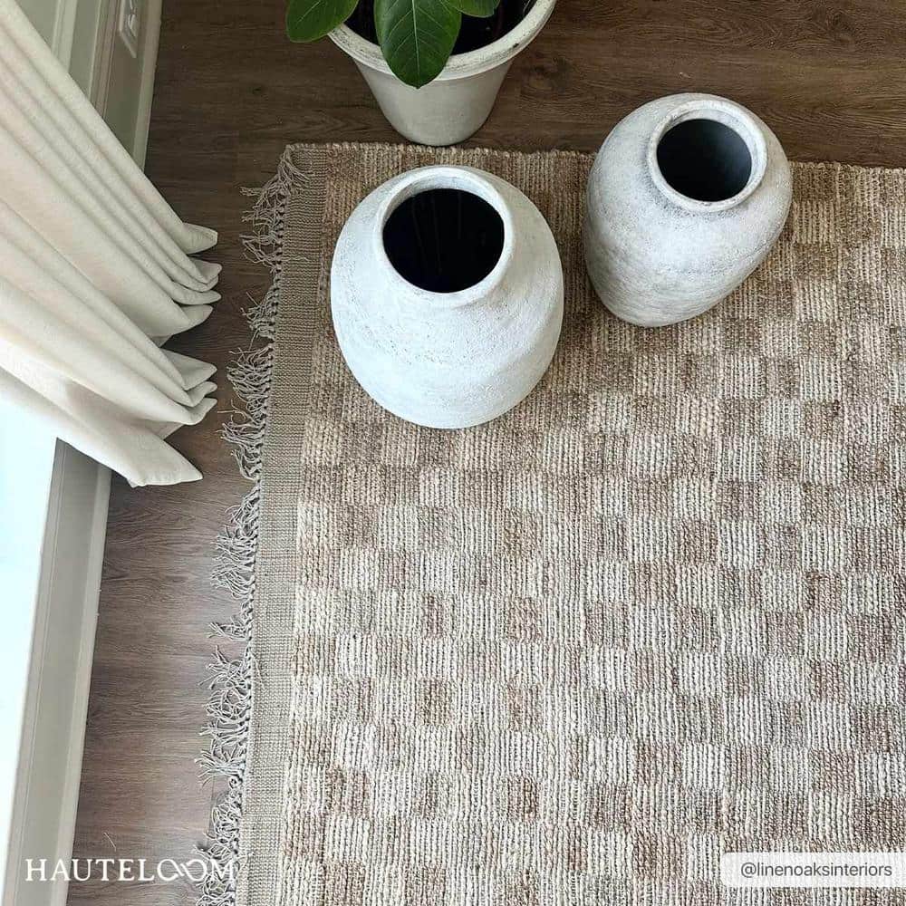 Handmade Light Brown and Beige Jute Rectangle Area Rug 5' x 7'
