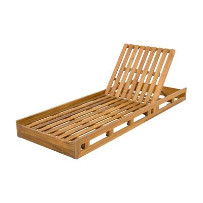 Solace Modern 1-Piece Patio Adjustable Backrest Solid Wood Outdoor Chaise Lounge without Cushion, Teak Finish
