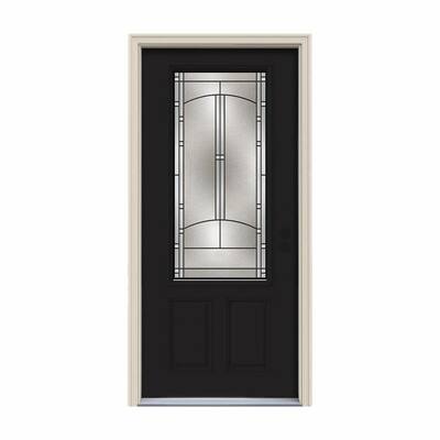 32 in. x 80 in. 3/4 Lite Idlewild Black Painted Steel Prehung Left-Hand Inswing Front Door w/Brickmould