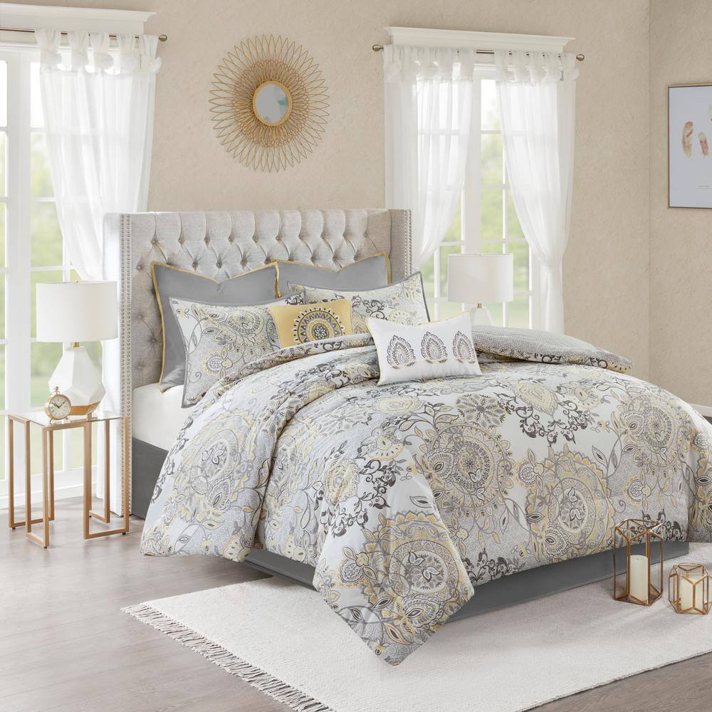 California King Yellow Cotton Reversible Bedspread Set