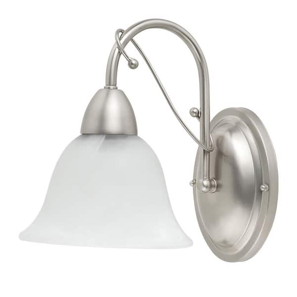 Globe Electric Candice 1-Light Brushed Steel Downward Wall Sconce with Alabaster Glass Shade