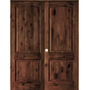 56 in. x 96 in. Knotty Alder 2-Panel Right-Handed Red Mahogany Stain Wood Double Prehung Interior Door