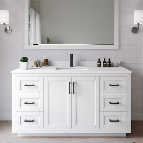 Wyndham Collection Miranda 60 in. W Single Bath Vanity in White with Cultured Marble Vanity Top in White with White Basin