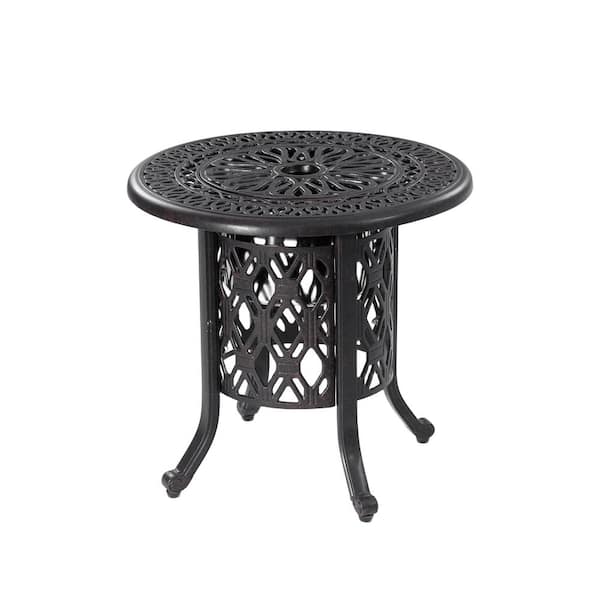 DENISLAWN 21 in. Cast Aluminum Round Outdoor Bistro Table, Small Outdoor Table with Ice Bucket