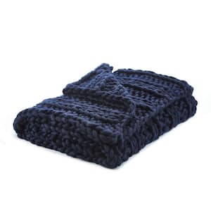 Charlie Navy Blue Solid Color Polyester Throw Blanket