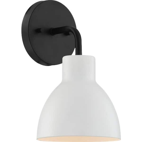 SATCO Sloan 5.88 in. 1-Light Matte Black/Matte White Vanity Light with Matte White Metal Shade