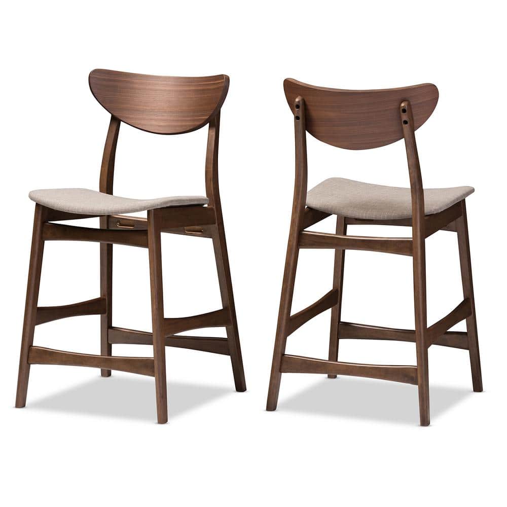 Latina Light Grey Fabric Walnut Wood Counter Stool Set