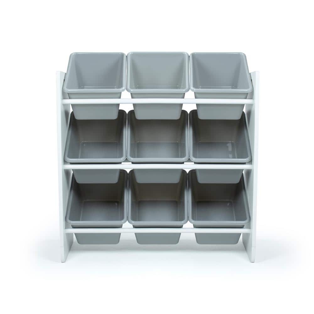 White and Gray 3-Tier Kids Storage Organizer with 9 Bins