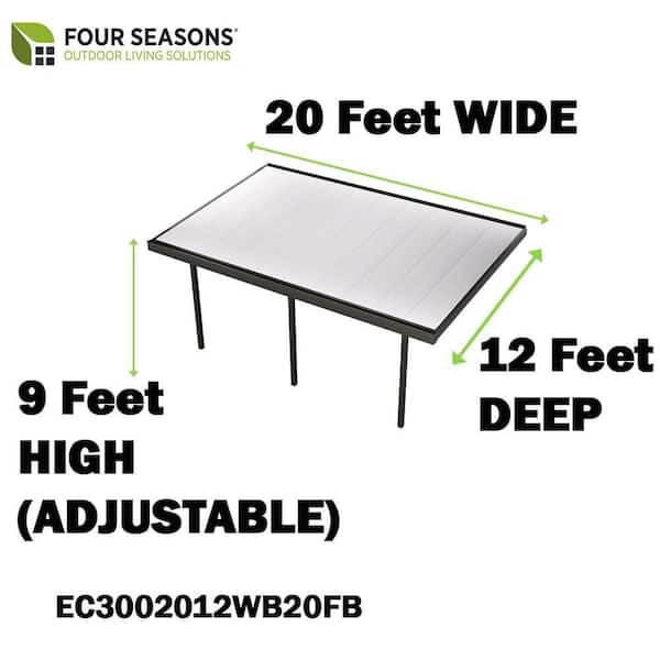 Contempra Aluminum 20ft.x 12ft. Dark Bronze Frame White Insulated Roof Patio Cover 2 Utility Beams 20lb Snowload 3 Posts