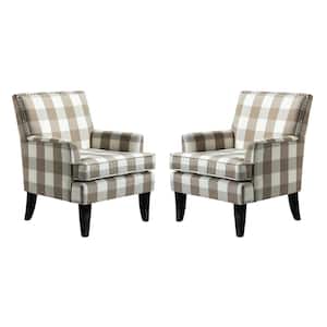 Herrera Contemporary Buffalo Beige Nailhead Trim Armchair with Tapered Block Wooden Feet (Set of 2)
