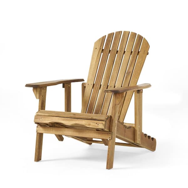 Unbranded Classic Natural Stained Solid Wood Outdoor Patio Folding Adirondack Chair(Set of 1).