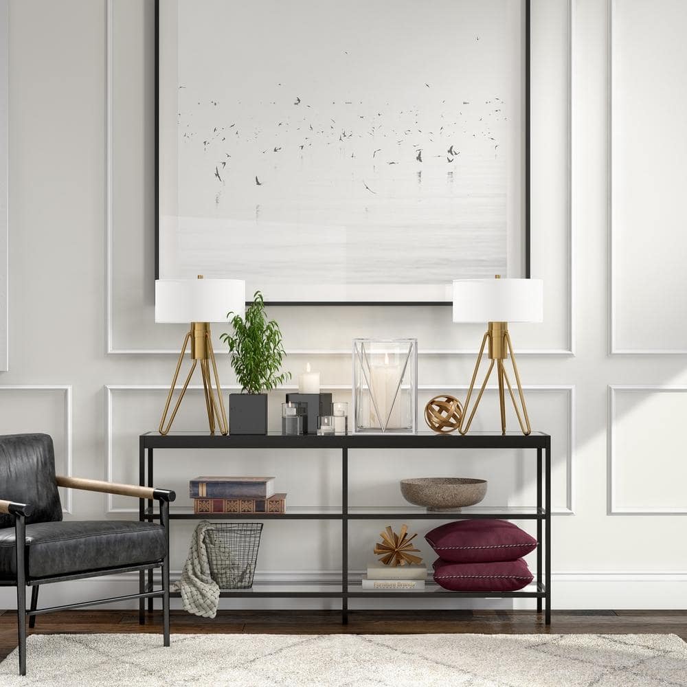 Evelyn Modern Blackened Bronze Console Table with Tempered Glass Shelves