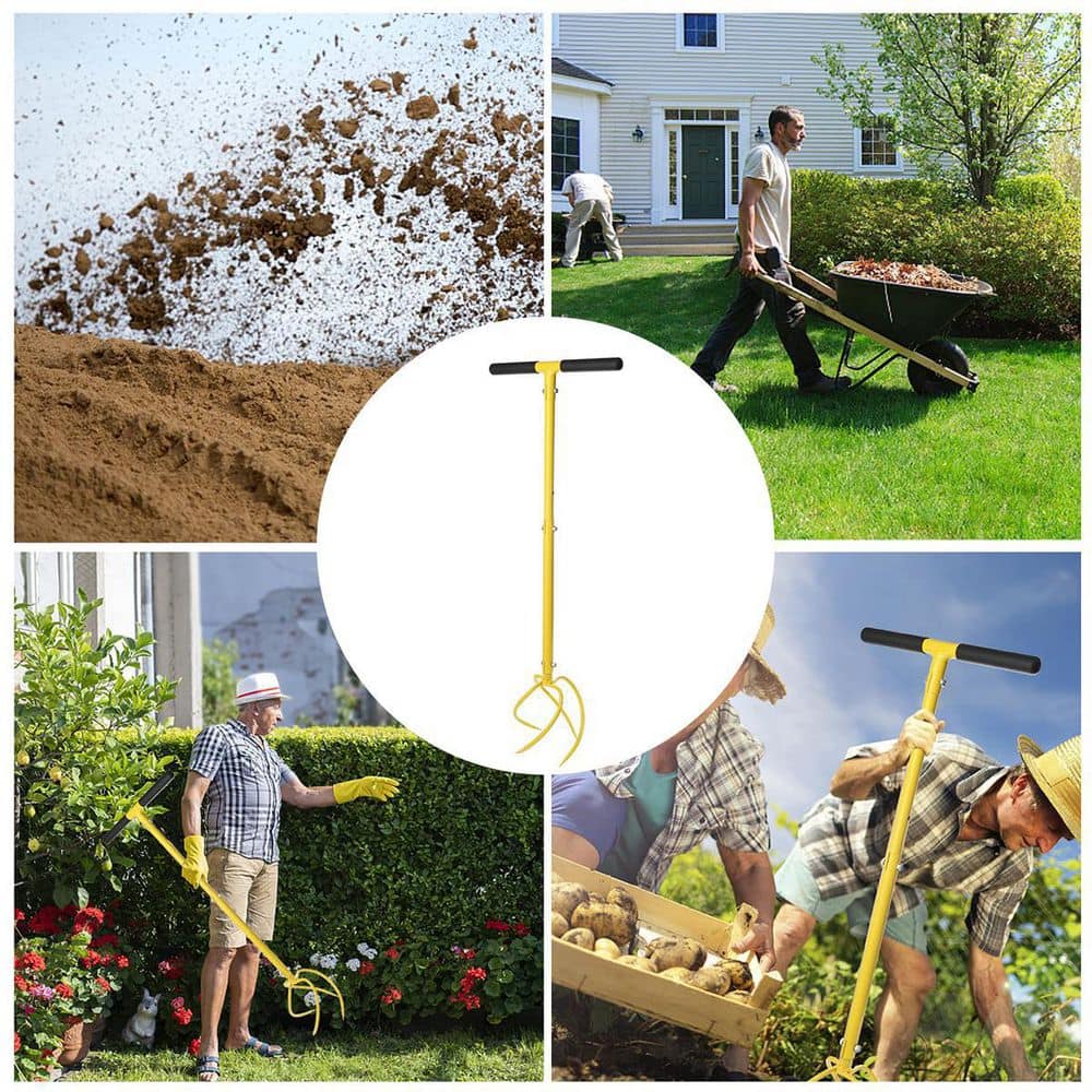 Yellow Adjustable Handle Long Metal Garden Tiller
