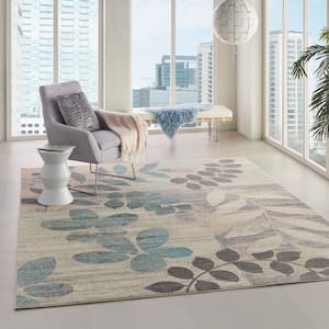 Tranquil Ivory/Light Blue 9 ft. x 12 ft. Floral Contemporary Area Rug