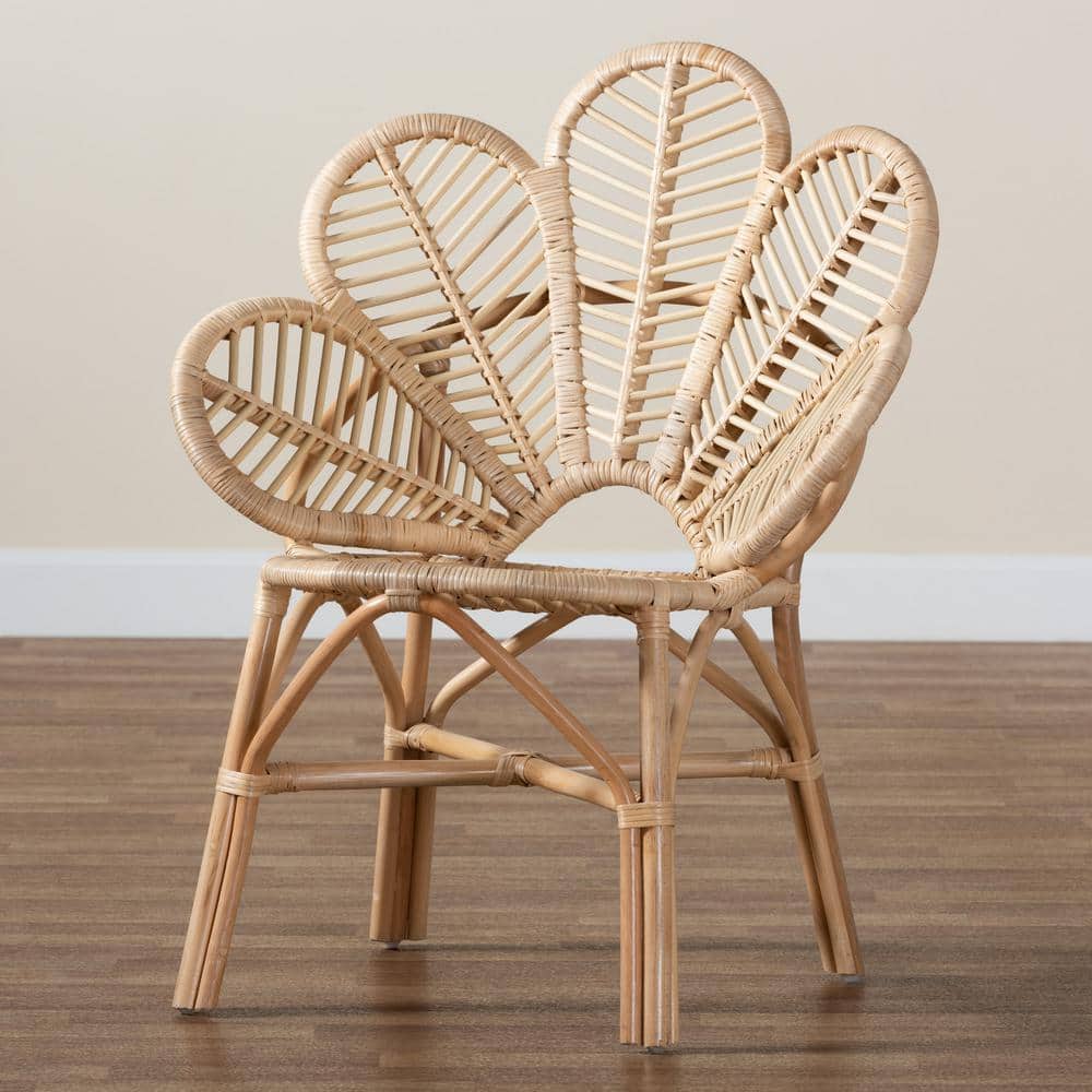 Bianca Natural Brown Rattan Floral Bohemian Accent Chair