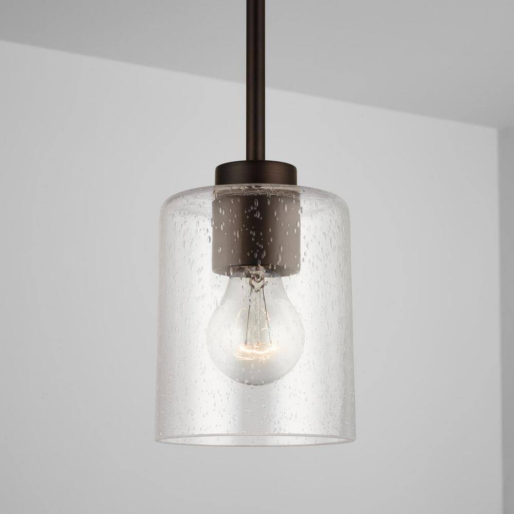 Bronze Mini Pendant with Clear Seeded Glass Shade