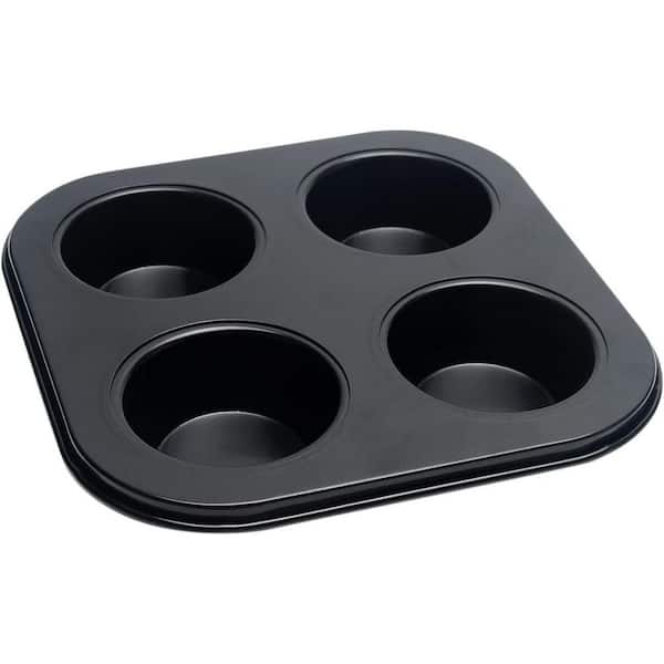 4-Cup Carbon Steel Nonstick Muffin Pan Mini Cupcake Baking Tray Cake Mold for Oven Baking Black 1 Piece