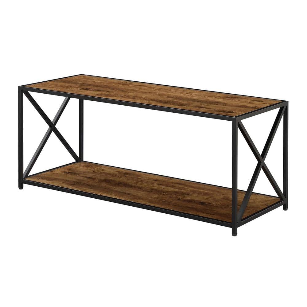 Barnwood & Black Contemporary Rectangular Coffee Table with Shelf