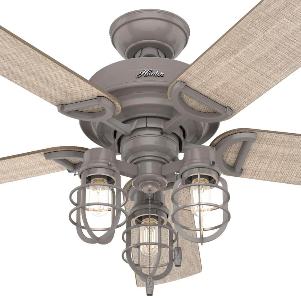 52" Quartz Grey Metal Industrial Ceiling Fan with LED Light