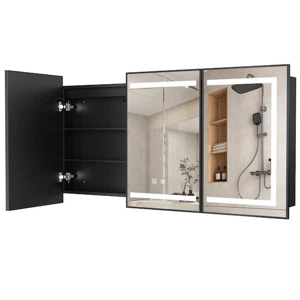 48 in. x 32 in. Black Bathroom Medicine Cabinett with Mirror, Recessed or Surface Lighted Medicine Cabinet