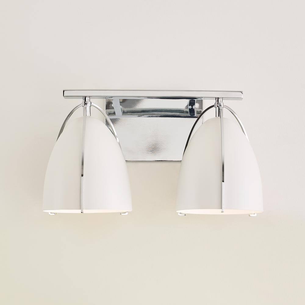 Bentlee Chrome and White Steel 2-Light Vanity Light