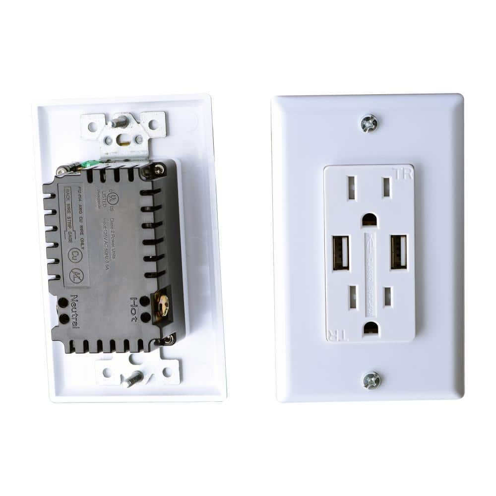 Rv Designer Dual AC Outlet with Cover and 2 USB Charging Ports, White