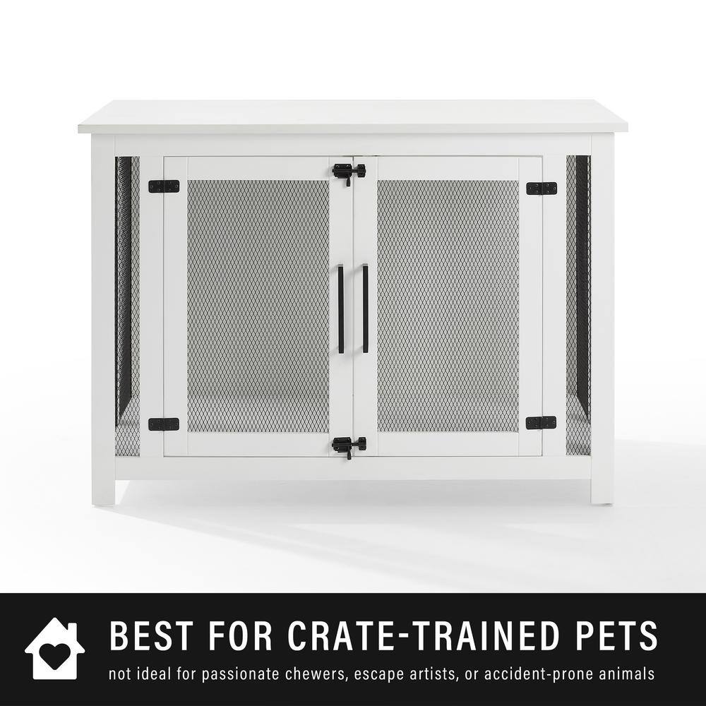White and Black Steel Mesh Dog Crate Console Table
